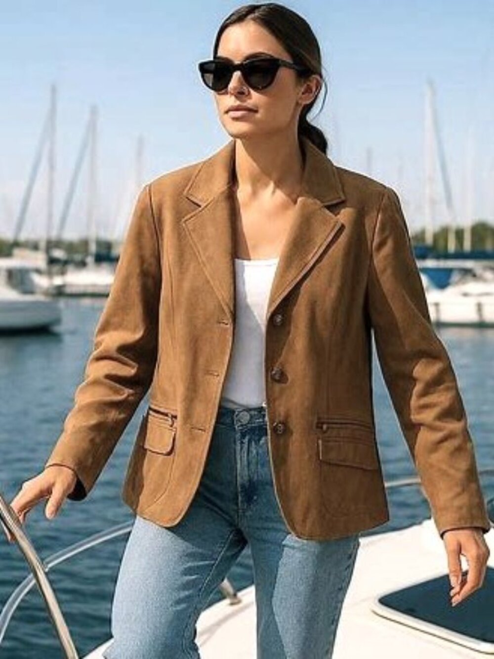 Conrad C Proportion Petite Womens Faux Suede Blazer Jacket Sz 12 Brown Coat Y2K